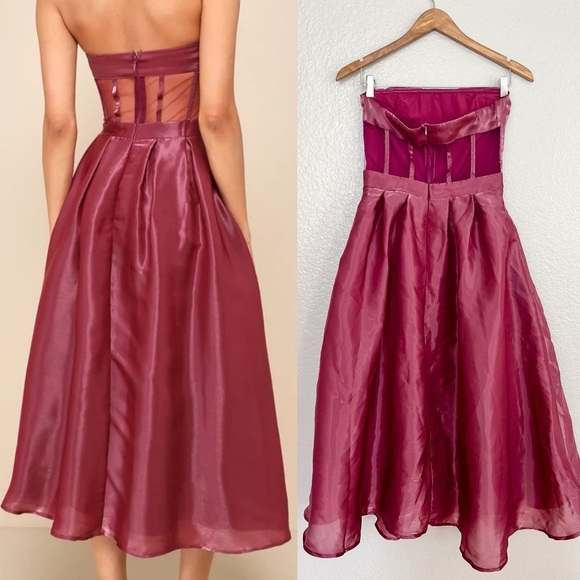 Radiant Direction Mauve Purple Strapless Midi Dress With Pockets - Picture 3 of 11